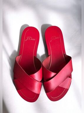 J. Crew Red Cyprus Sandal Leather Slides